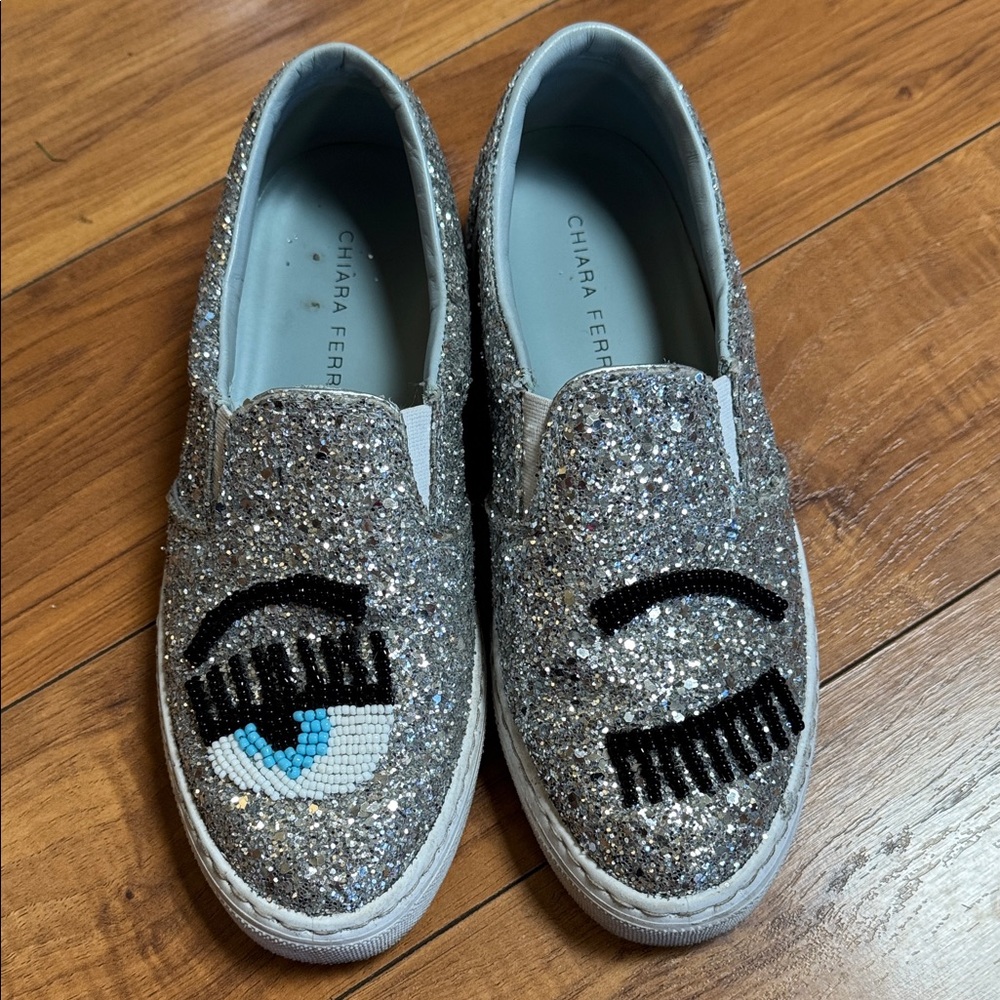 Chiara Ferragni Kids Glitter Sneakers - Silver and Black